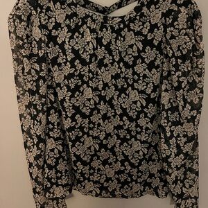 CeCe Women’s Blouse Floral Size L Black/White/Gold